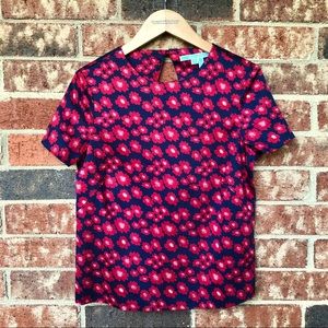 Draper James Navy & Red Floral Short Sleeve Blouse
